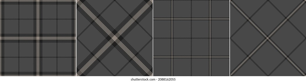 Check plaid pattern in black and dark grey. Seamless thin dark tartan illustration set for spring autumn winter scarf, jacket, coat, skirt, dress, blanket, other modern fashion textile print.