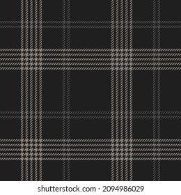 Check plaid pattern in black and grey. Seamless dark hounds tooth tartan plaid illustration for skirt, scarf, jacket, coat, dress, other modern autumn winter fashion textile design.