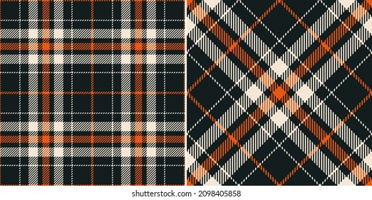 Check plaid pattern in black, orange, beige. Seamless nice tartan check set for for spring summer autumn winter flannel shirt, pyjamas, dress, jacket, scarf, other modern textile print design.