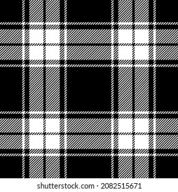 Check plaid pattern in black and white for flannel shirt, blanket, duvet cover. Seamless simple dark tartan check plaid illustration print for modern spring summer autumn winter fashion fabric design.