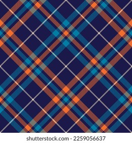 Check plaid pattern in blue and orange for spring summer autumn winter. Seamless diagonal tartan check for flannel shirt, pyjamas, blanket, throw, duvet cover, other modern holiday fabric print.