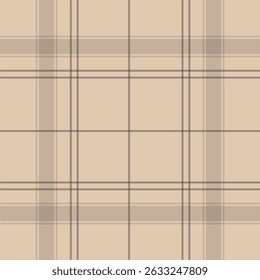 Check plaid pattern in brown and beige. Seamless light pastel houndstooth tartan for dress, jacket, coat, scarf, other modern spring summer autumn winter fashion fabric design.	