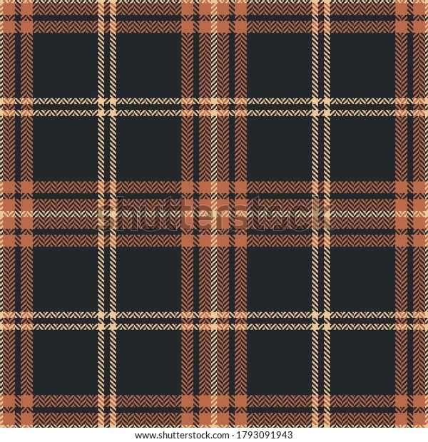 Check plaid pattern in brown,\
orange, beige. Seamless dark herringbone tartan plaid graphic for\
flannel shirt or other modern autumn winter textile\
print.