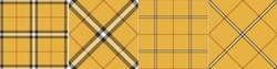 Check Plaid Pattern In Chocolate Brown, Cognac Brown, Yellow Mustard Gold, White. Seamless Bright Tartan Set For Spring Autumn Winter Scarf, Jacket, Coat, Skirt, Dress, Other Modern Textile Print.