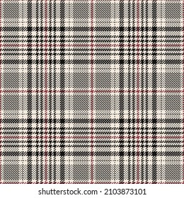 Check plaid pattern glen in black, red, white. Seamless abstract tweed tartan background illustration for spring autumn winter jacket, skirt, trousers, pyjamas, blanket, scarf, other textile print.