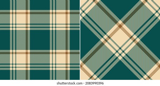 Check plaid pattern in green, brown, beige. Seamless textured simple buffalo check tartan illustration set for autumn winter flannel shirt, blanket, duvet cover, other modern fashion fabric design.