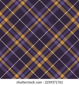 Check plaid pattern for Halloween in purple and gold. Seamless tartan check plaid background vector for autumn winter flannel shirt, pyjamas, blanket, duvet cover, other modern fashion fabric design.