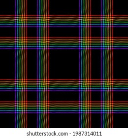 Check plaid pattern. Multicolored bright rainbow texture. Seamless colorful houndstooth vector background for flannel shirt, skirt, blanket, throw, other modern spring autumn winter textile print.