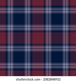 Check plaid pattern in navy blue, red, purple lilac. Herringbone seamless stitched dark tartan vector for flannel shirt, blanket, duvet cover, scarf, other modern spring autumn winter fabric print.