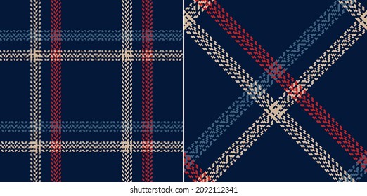 Check plaid pattern in navy blue, red, beige for spring autumn winter. Seamless herringbone textured dark tartan set for scarf, jacket, skirt, shirt, other modern fashion fabric print.