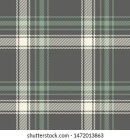 Check plaid pattern. Seamless tartan plaid in grey, soft green, and beige for flannel shirt, blanket, poncho, throw, or other modern fashion or home textile design.