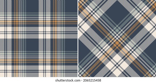 Check plaid pattern set in grey, orange brown, beige. Seamless tartan background print for flannel shirt, skirt, blanket, throw, other modern spring summer autumn winter modern fashion textile design.