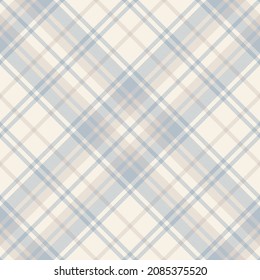Check plaid pattern for spring autumn winter in pale soft cashmere blue and beige. Seamless herringbone diagonal large tartan for flannel shirt, scarf, blanket, duvet cover, other modern fabric print.