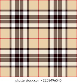 Check plaid pattern Thomson tartan in beige, red, white, brown. Seamless classic Scottish tartan vector for spring summer autumn winter flannel shirt, blanket, scarf, other holiday textile print.