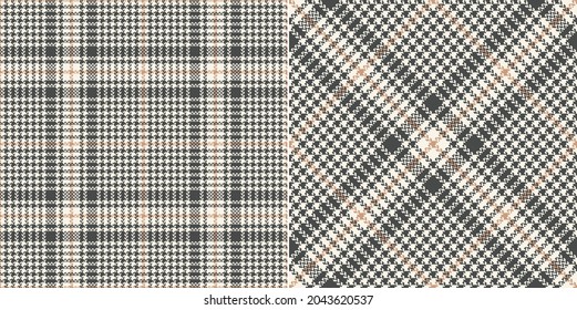 Check plaid pattern tweed in grey and beige. Seamless glen tartan vector background graphic for jacket, trousers, skirt, other modern spring autumn winter fashion textile print. Herringbone texture.