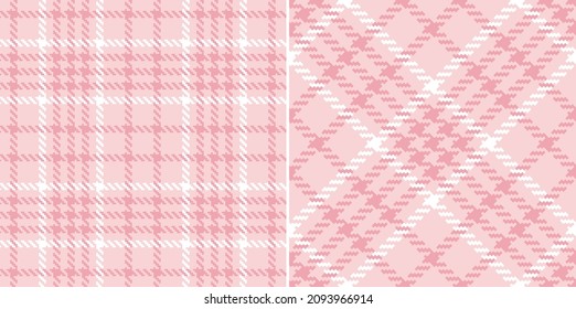 Check plaid pattern tweed in pink and white. Seamless pixel textured light pastel houndstooth tartan for dress, jacket, coat, scarf, other modern spring summer autumn winter fashion fabric design.