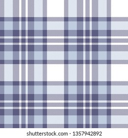 Check plaid pattern vector in blue, white, and purple. Seamless herringbone tartan plaid for scarf, poncho, blanket, or other textile design.