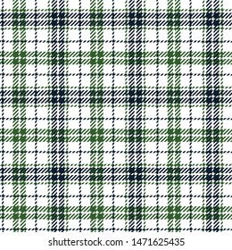 Check plaid pattern vector graphic. Seamless plaid in dark blue, dark green, and white for modern textile design.