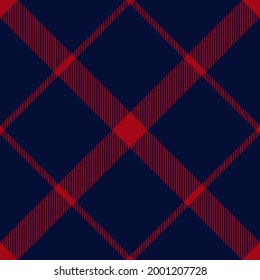 Check plaid pattern windowpane in navy blue and red. Simple large tartan vector graphic for flannel shirt, skirt, blanket, duvet cover, other modern spring summer autumn winter fashion textile print.