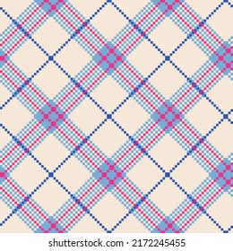 Check plaid seamless pattern background. Fashion Tartan texture. Colored pixel wallpaper checkered. Printing on fabric, shirt, textile, curtain and tablecloth. Vector graphic.