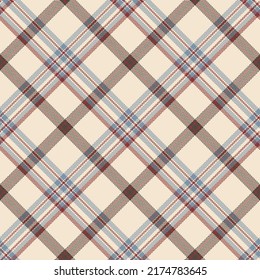 Check plaid seamless pattern. Beige, gray, blue background in the cage. Scottish fashion textured the herringbone. Of printing on fabric, shirt, textile, wallpaper, curtain and tablecloth. Vector.  