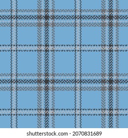 Check plaid seamless pattern. Blue, gray geometric herringbone background texture. Scottish fashion cage. Vector graphics of printing on fabric, shirt, textile, curtain and tablecloth.