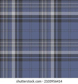 Check plaid seamless pattern. Blue, gray geometric herringbone background texture. Scottish fashion cage. Vector graphics of printing on fabric, shirt, textile, curtain and tablecloth.