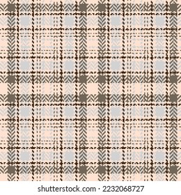 Compruebe el patrón transparente. Crema, arenque de fondo gris texturado. Jaula de moda escocesa. Gráficos vectoriales de impresión en tela, camisa, textil, cortina y mantel.