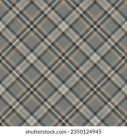 Check plaid seamless pattern. Gray, brown, black textured herringbone. Scottish fashion cage background.  Printing on fabric, shirt, textile, curtain and tablecloth. Vector graphic.