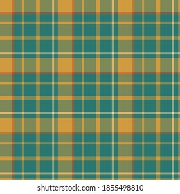 Prüfen Sie das durchgängige Muster auf Grün. Vektorhintergrund für Textilverzierungen. Flaches Stoffdesign. Tartan.