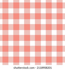 Check plaid seamless pattern. Pink, white texture herringbone. Scottish fashion cage background. Of printing on fabric, shirt, textile, curtain and tablecloth. Vector graphics. 