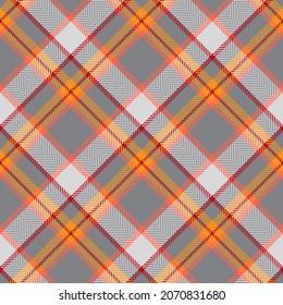 Check plaid seamless pattern. Red, gray, yellow geometric herringbone background texture. Scottish fashion cage. Vector graphics of printing on fabric, shirt, textile, curtain and tablecloth.