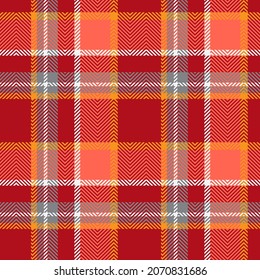 Check plaid seamless pattern. Red, gray, yellow geometric herringbone background texture. Scottish fashion cage. Vector graphics of printing on fabric, shirt, textile, curtain and tablecloth.