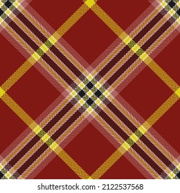 Check plaid seamless pattern. Red, yellow, gray textured herringbone. Scottish fashion cage background. Of printing on fabric, shirt, textile, curtain and tablecloth. Vector graphics. 