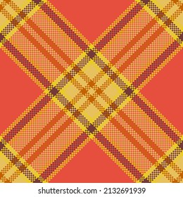 Check plaid seamless pattern. Red, yellow, gray pixel background checkered. Tartan cage abstract textured. Vector graphics printing on fabric, shirt, textile, curtain and tablecloth.