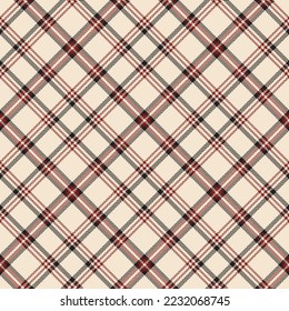 Check plaid seamless pattern. Red, gray, beige background in the cage. Scottish fashion textured the herringbone. Of printing on fabric, shirt, textile, wallpaper, curtain and tablecloth. Vector.  