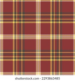 Check plaid seamless pattern. Red, yellow, gray background in the cage. Scottish fashion textured the herringbone. Of printing on fabric, shirt, textile, wallpaper, curtain and tablecloth. Vector. 