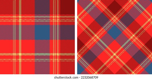 Check plaid seamless pattern set background. Color  straight and oblique cage herringbone pixel texture. Striped wallpaper. Printing on fabric, shirt, textile, curtain and tablecloth. Vector