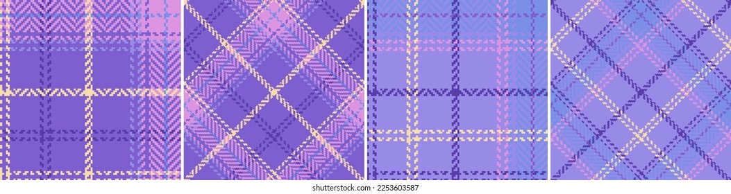 Check plaid seamless pattern set background. Color straight and oblique cage herringbone pixel textured. Striped wallpaper. Printing on fabric, shirt, textile, curtain and tablecloth. Vector