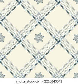 Compruebe el patrón impecable con copos de nieve. Textura de hueso de arenque de color escocés de fondo. Papel tapiz vectorial de Tartán. De impresión en tela, camisa, textil, cortina y mantel.