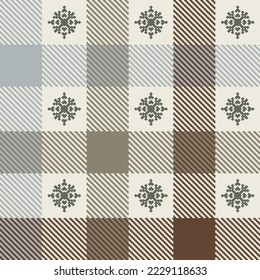 Compruebe el patrón impecable con copos de nieve. Fondo de textura de píxeles de Tartán. Moda de color escocesa papel tapizado. Impresión en tela, camisa, textil, cortina y mantel. Vector.