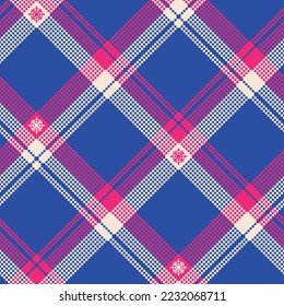 Check plaid seamless pattern with snowflakes. Tartan pixel texture background. Color fashion scottish wallpaper checkered. Printing on fabric, shirt, textile, curtain and tablecloth. Vector.