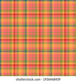 Check plaid seamless pattern. Vector background of textile ornament. Flat fabric design. Tartan.