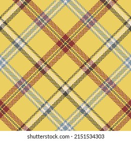 Check plaid seamless pattern. Yellow, gray, blue background in the cage. Scottish fashion textured the herringbone. Of printing on fabric, shirt, textile, wallpaper, curtain and tablecloth. Vector. 