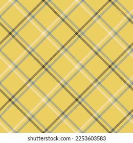 Check plaid seamless pattern. Yellow, beige, black, blue pixel background checkered. Abstract tartan texture. Vector graphics printing on fabric, shirt, textile, curtain and tablecloth.