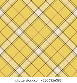 Check plaid seamless pattern. Yellow, red, white background in the cage. Scottish fashion textured the herringbone. Of printing on fabric, shirt, textile, wallpaper, curtain and tablecloth. Vector.  