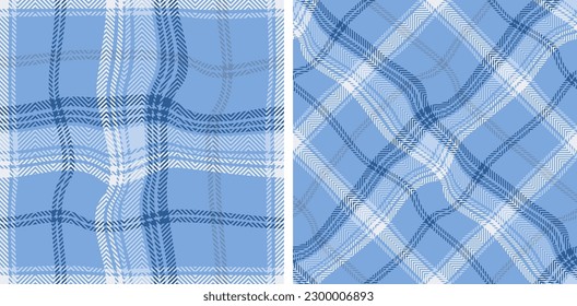 Check plaid seamless set pattern. Wavy abstract background scottish cage herringbone texture. Wallpaper illusion of distortion. Printing on fabric, shirt, textile, curtain, tablecloth. Vector