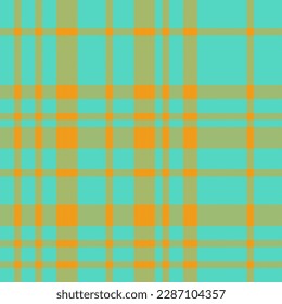 Check plaid seamless. Textile texture fabric. Vector background tartan pattern in amber and cyan colors.