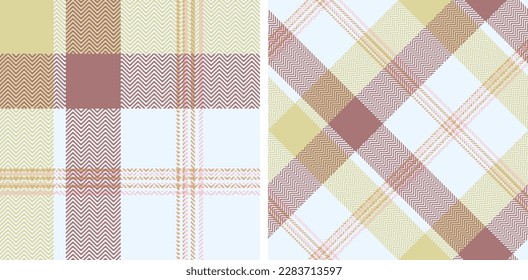 Check plaid set seamless pattern. Colored straight and oblique cage herringbone texture background. Striped wallpaper. Printing on fabric, shirt, textile, curtain and tablecloth. Vector