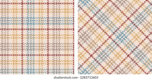 Check plaid set seamless pattern. Colored straight and oblique cage herringbone texture background. Striped pixel wallpaper. Printing on fabric, shirt, textile, curtain and tablecloth. Vector